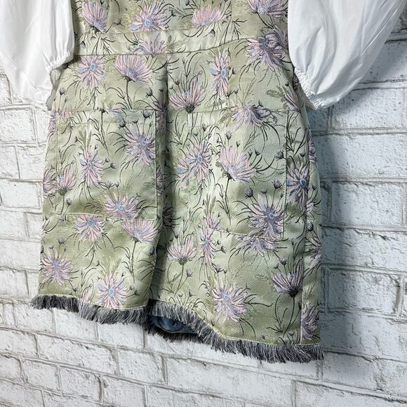 Anthropologie Floral Puff Sleeve Romper - Green and White - Picture 8 of 9